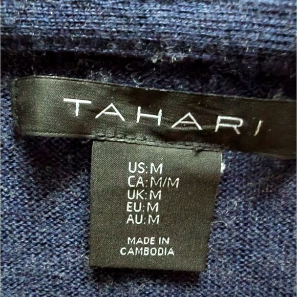 Tahari navy merino wool blend hooded  long cardigan sz M - Picture 6 of 6